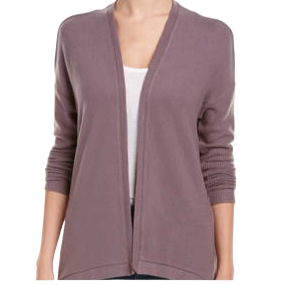 Three Dots Open Front Cardigan XSmall Plum Purple Soft Tencel Blend